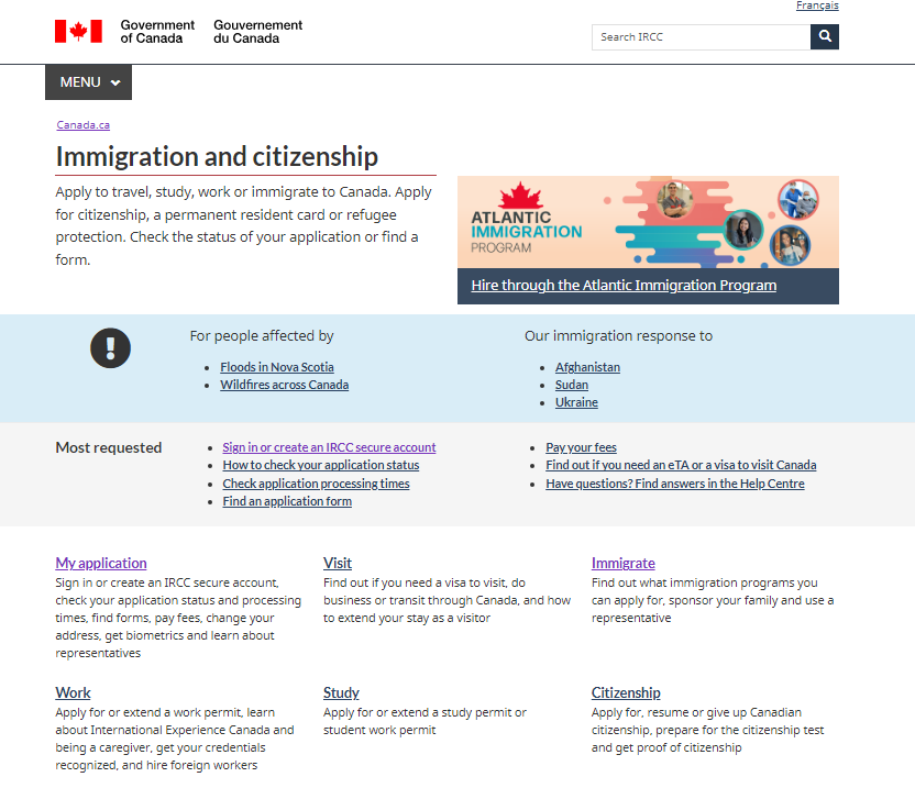 الموقع الرسمي للتسجيل في الهجرة إلى كندا 